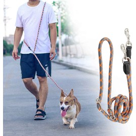 Hands Free Dog Leash Slip Lead Dog Leash 8.5FT, 8 in 1Durable Multifunctional Dog Training Nylon Leash with Reflective Stitching, Adjustable Waist Dog Leash for Medium and Large Dogs(Orange)