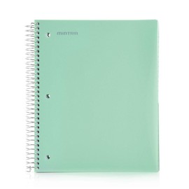 Mintra Office Durable Spiral Notebooks, 5 Subject, (Sage Green, Wide Ruled 1pk), 200 Sheets, 5 Poly Pockets, Moisture Resistant Cover, School, Office, Business, Professional