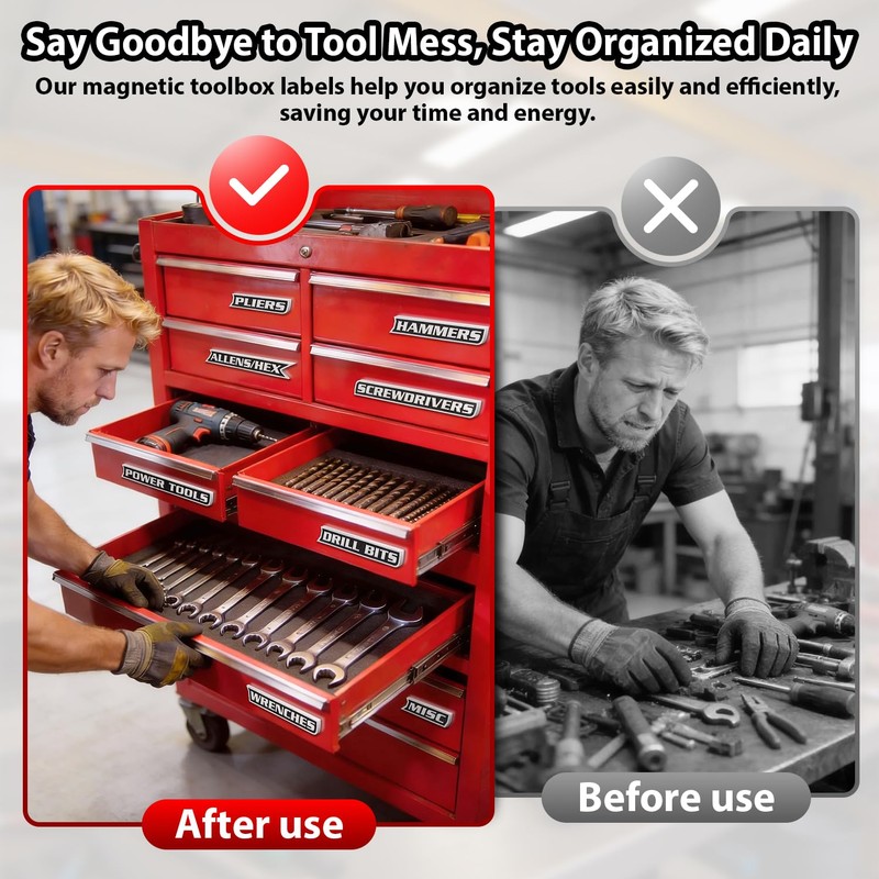 12 Pack of Magnetic Tool Box Labels, 3D-Printed Toolbox Labels,