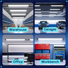 hykolity 4 Pack Linkable LED Shop Light, 4FT 44W [300W Equivalent], 4600lm, 5000K Daylight, Plug-in Utility Bay Light Fixture, Hanging or Surface Mount, Black - Energy Efficient Lighting Solution