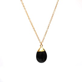 Gempires Black Obsidian Pear Drop Pendant Necklace, 20mm Teardrop Pendant, 14k Gold Electroplated, 18" Adjustable Chain, Gift for Her