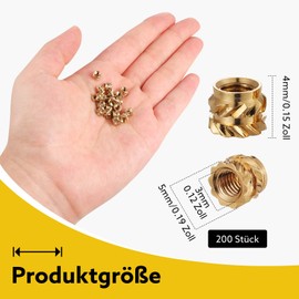 Hapric 200 Stck Gewindeeinsatz, M3 Gewindeeinsatz 3D Druck Einschmelzgewinde Einpressmuttern Gewindebuchse Threaded Inserts fr 3D Druckteile Automobil Kunststoffschale