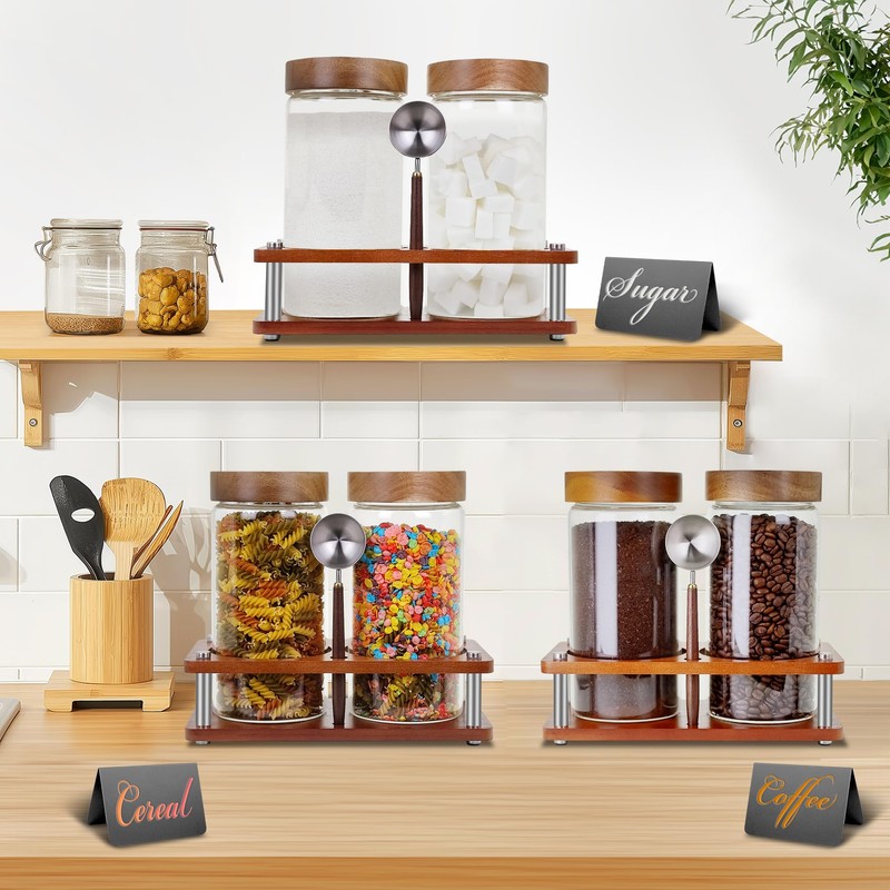 Venuekkuri Glass Coffee Grounds Container with Shelf, 2 × 45