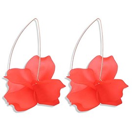 Summer Rose Boho Resin Petal Drop Earrings for Women Flower Earrings Flower Hoop Drop Earrings Acrylic Dangle Earrings (Boho Acrylic Rose Petal Drop Earrings-Red)