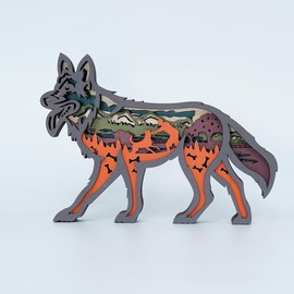 Tivisiy 3D Wooden Animals Carving, Wooden Decor Cabin Animal Statues Rustic Wall Decor Art for Home Bedroom Farmhouse Room Mountain Birthday Gifts (German Shepherd, 9.9 * 7.0)