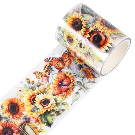 Sitsink Sunflower PET Tape for Journaling - Flower Butterfly Junk Journal Scrapbooking Supplies, Floral PET Tape for Journal Book Crafts Bottle Décor