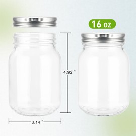 GUEQUITLEX Glass Mason Jars With Lids Genuine Preserve Jar 16OZ, Canning Jars for Food Storage, Dry Food, Snacks, Candies, DIY Projects 4 Pack