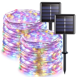 JMEXSUSS 2 Pack Solar Christmas Lights Outdoor Waterproof, Total 66FT 200 LED Multicolor Solar Fairy Lights, 8 Modes Solar String Lights for Outside