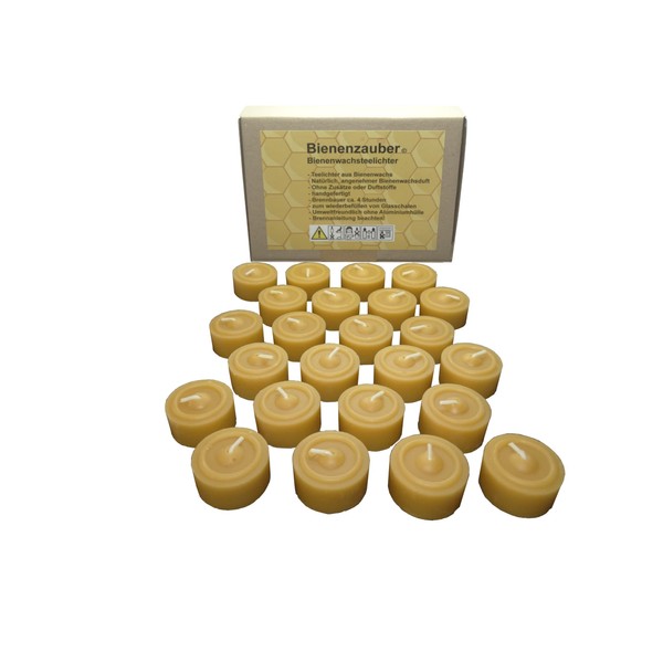Bienenzauber 24 Beeswax Tealights Made from Pure Beeswax, Handmade Directly by the Beeke