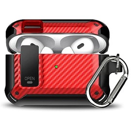 TQW Funda para Airpods Pro 2 generación 2022 y 2023 USB c Case Uso Rudo Cover de Silicona con Llavero Accesorios de Protectora Carcasa(RojoNegro)     