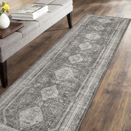 GENIMO 2x5 Runner Rug Non Slip, Washable Runners for Hallways, Low Pile Lightweight Carpet Runner for Living Room, Entryway, Bedroom, Kitchen and Laundry, Gray