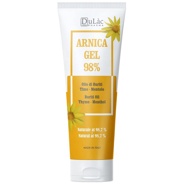 Arnica Gel for Bruising and Swelling 100ml Extra Strong 98%, Fast Action, Made in Italy for Massage of Muscles and Joints, Natural and Dermatologically Tested Formula - Dulàc