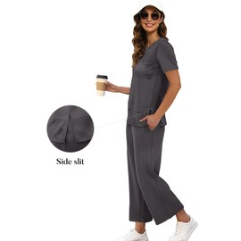 OFEEFAN 2 Piece Outfits for Women Summer Fashion Travel Lounge Sets Spring Tracksuit Airport Loungewear Vacation Clothes Wide Leg Capri Pants Matching Clothing Set Women's Oversized Sweatsuit M