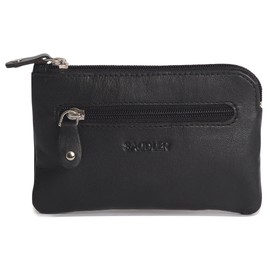 SADDLER Womens Luxurious Real Leather Zip Top Coin Purse with Double Key Rings Front Pocket | Designer Change Pouch |Gift Boxed - Black