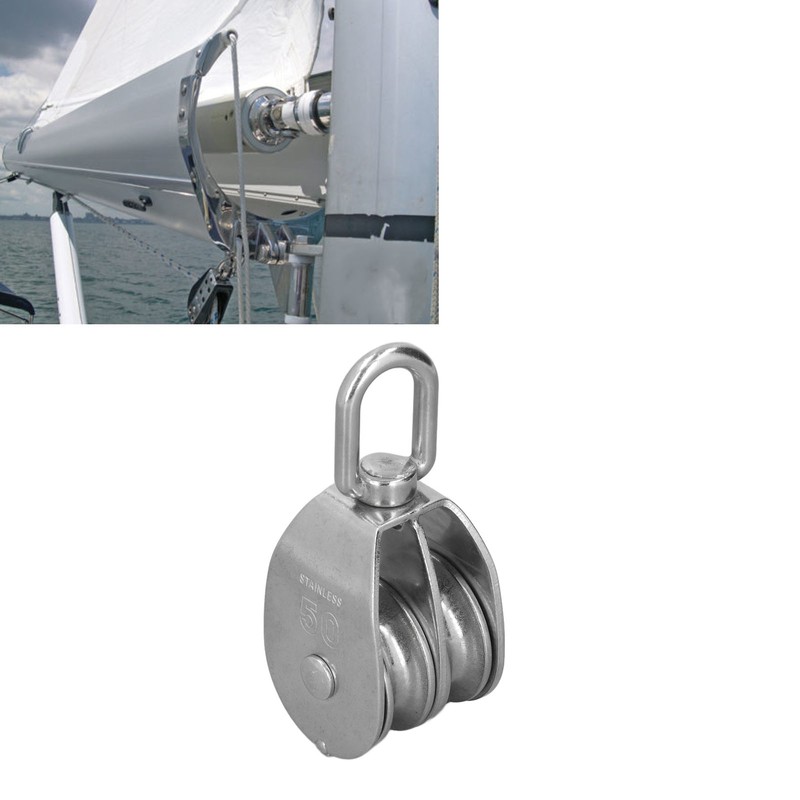 50mm/2.0in Marine Pulley Double Roller 400kg Loading 304 Stainless Steel