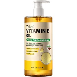 Yoken Aceite De Vitamina E 237 Ml(8 Oz Fl)Aceite De Vitamina E Orgánico Para La Piel. Aceites Vitamínicos Para Cicatrices, Cabello, Rostro, Uñas Y Cuero Cabelludo. Aceite Perfecto Para Baño Y Cuerpo.