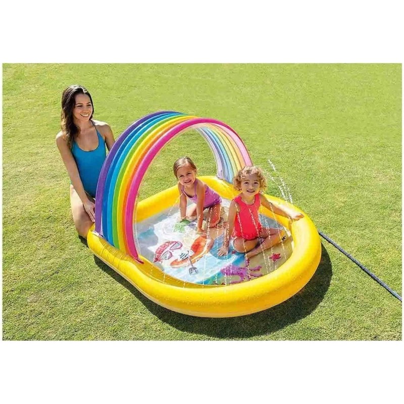 Intex Alberca Piscina Inflable Techo Arcoiris Y Chorros Agua Intex