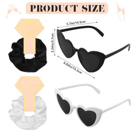 GANGBARU 16Pcs Bridesmaid Proposal Gifts-8 Satin Bridesmaid Scrunchies and 8 Bachelorette Heart Sunglasses Hair Ties Bachelorette Party Favors for Wedding Bridal Shower(White&Black)