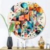 DesignQ Round Metal wall art, Geometry in Balance Blue and