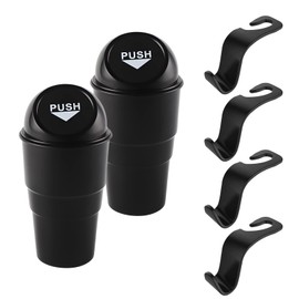 Mini Bote de Basura para Carro con Tapa Push, 6 Piezas Portátil Accesorios para Auto, Cubo Compacto y Gancho Universal Multifuncional para Coche