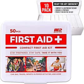 M2 BASICS 10-Pack Mini First Aid Kit Bundle (500 PCS Total, 50 PCS/Kit) White