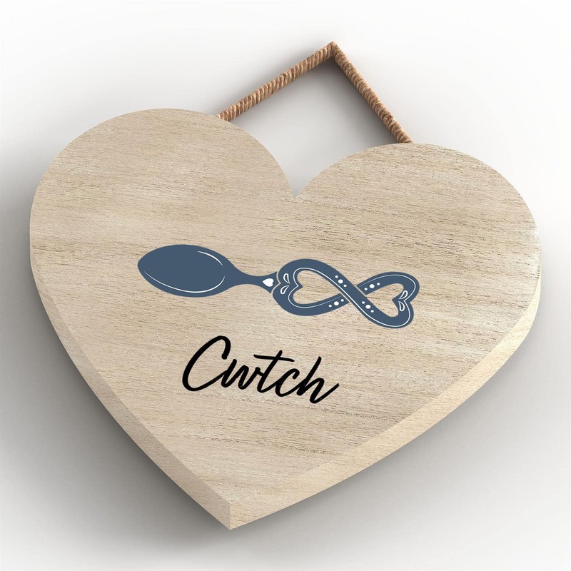Global Designs Cwtch Cuddle Welsh Love Spoon Wooden Heart Hanging