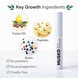 MUSKD Suero para el crecimiento de cejas (0.1 fl oz), ayuda a crecer las cejas más rápido y más grueso, fórmula natural, vegano y libre de crueldad an