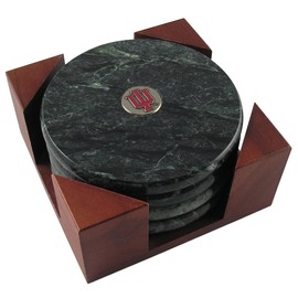 Indiana University Block IU Emblem Marble Fab Coaster Set (Nickel Silver)
