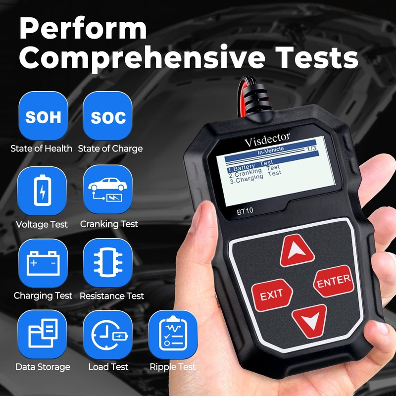 Visdector BT10 Car Battery Tester 12V 100-2000 CCA Digital Battery