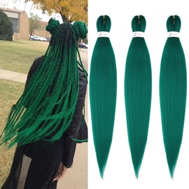 Pre Streched Braiding Hair Extensions 30 Inch 3 Packs Green Synthetic Colored Braiding Hair Crochet Braids Hair Hot Water Setting Soft Yaki Texture (30",Green)
