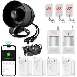 WiFi Home Security System, Door Alarm System with Notification APP for Garage Shed House Hotel Shop Apartment, 115dB Ring Siren with Remote Control, Door Contact Sensor,Motion Sensor