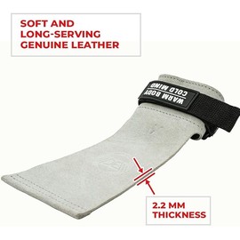 WARM BODY COLD MIND Leather Hand Grips - NO Holes for Weightlifting, Powerlifting, Gymnastics, Cross Training, Pull-Ups, Weight Lifting, Wrist and Palm Protection (White/Blue, L, Basic)