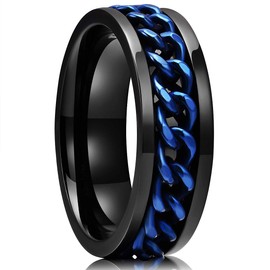 King Will 8mm Black Blue Spinner Ring Stainless Steel Fidget Ring Anxiety Ring For Men 7