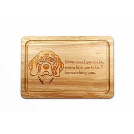 Hardwood Chopping Board with Beagle Dog Design - 30x20 cm Kitchen Cutting Board with Juice Groove - Gift Idea for Him or Her, Christmas & Birthdays - Made in The UK