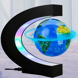 XUBX C-Shape Magnetic Floating Globe with LED Light, Magnetic Floating World Map Globe, Rotating Earth Globe, Automatic Floating Globe 1