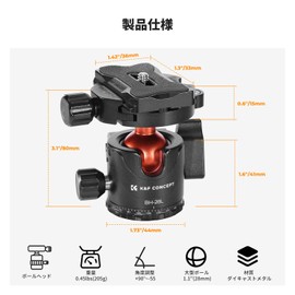 K&F CONCEPT Freedom Head High Load Capacity 22.0 lbs (10 kg), Low Center of Gravity, Ball Head, 1/4 Screw Quick Shoe Included, Metal, Tripod, Monopod, SLR, Shooting, DSLR, Camcorders, Telescopes, Manufacturer Direct Store