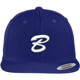 Trendy Apparel Shop Letter B Brushed Script Embroidered Flat Bill Snapback Baseball Cap - Royal