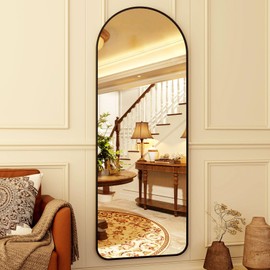 HARRITPURE HARRITPURE 64"x21" Arched Full Length Mirror Floor Mirrors with Aluminum Alloy Frame Free-Standing Wall Mounted or Leaning Large Bedroom Dressing Mirror Modern & Contemporary Decor for Home,Black