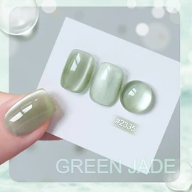 GAOY Green Glassy Cat Eye Gel Nail Polish, 16ml Glitter Holographic Nail Polish with Magnet, Reflective Translucent UV Gel, 2335 Green Jade