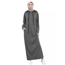 drafform Womens Muslim Prayer Dress One-piece Muslim Hoodie Overall Abaya Dress Grey