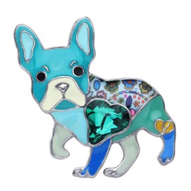 DUOWEI - Broche de aleación de esmalte con diamantes de imitación, diseño de bulldog francés, perro y perro azul
