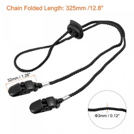 sourcing map Napkin Chain, 12.8" 2Pcs Polyester Neck Bib Holder Chain Sun Hat Strap Cord Lanyard with Adjustable Buckle Clips for Napkin Cap Fixing, Black