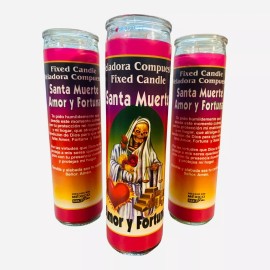 Handmade Santa Muerte Amor y Fortuna Veladora, Holy Death Love and Fortune Fixed Candle - 1 CANDLE