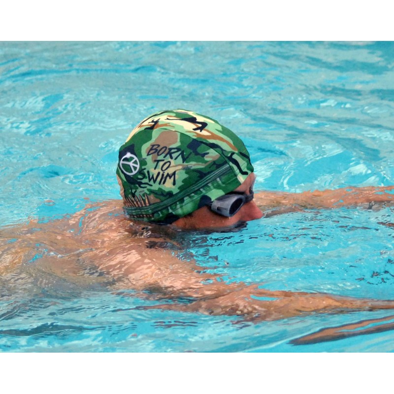 BORN TO SWIM | Green | Fabric Swimming Cap |