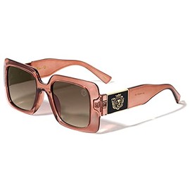 Dweebzilla Oversized Square Butterfly Lion Head Luxury Women's Sunglasses (Transparent Brown & Gold, Brown Gradient Lenses)