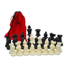 PrimoGames Staunton Design Classic 32 Chess Figures with Felt Gliders Plastic in Velvet Bag Royal Height 93 mm Set Red Size XL