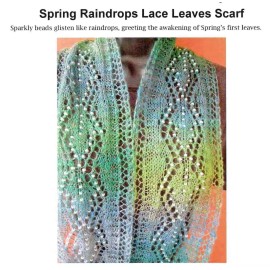 HeartStrings FiberArts GORGEOUS LACE BEADED LEAF & SPRING RAINDROPS WRAP to KNIT in FINGERING WEIGHT