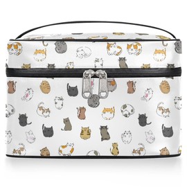 YoCosy Large Makeup Bag Travel Cosmetic Bags for Women White Cute Colorful Animal Cat Makeup Organizer Case Toiletry Bag for Girls Traveling Wide Open Portable Pouch with Handle