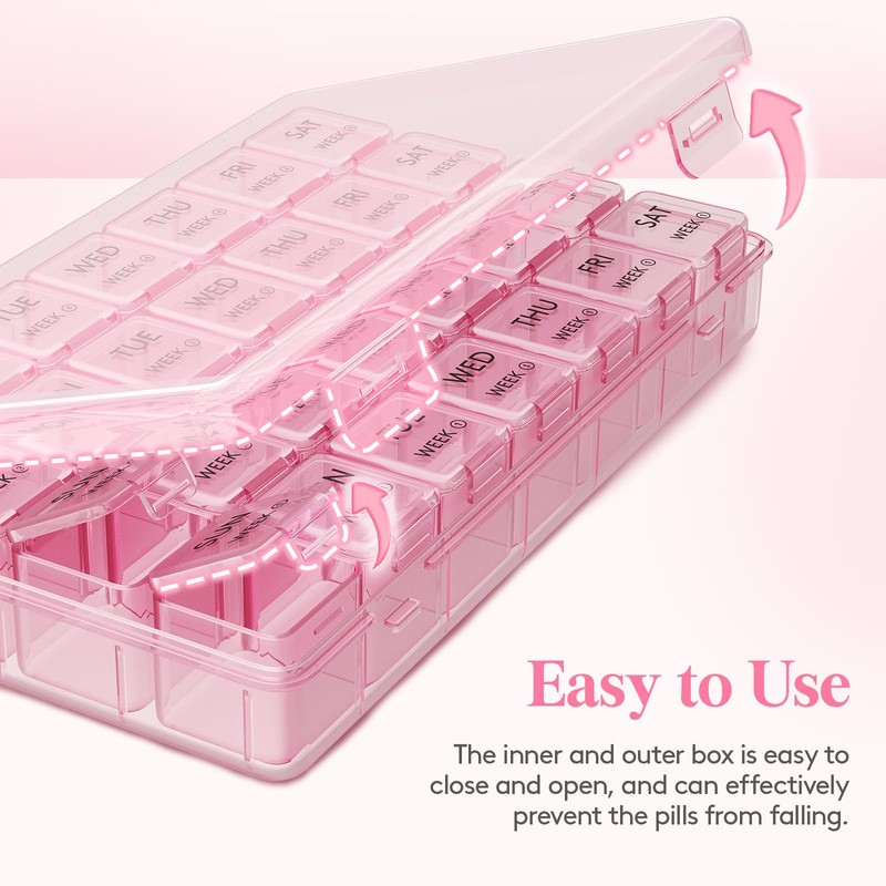 Lifewit Monthly Pill Organiser, 28 Day Tablet Pill Box, Pink,