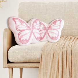 June Garden Decorative Plush Soft Cushion Butterfly Throw Pillow - 16 x 12 Inch Pink